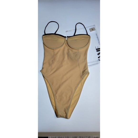 SAME Los Angeles Swim Womens One Piece Underwire Faux Suede Beige Small - Picture 4 of 8